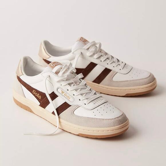GOLA Hawk Sneakers White / Dark Brown / Gold Size 6 - Picture 1 of 6